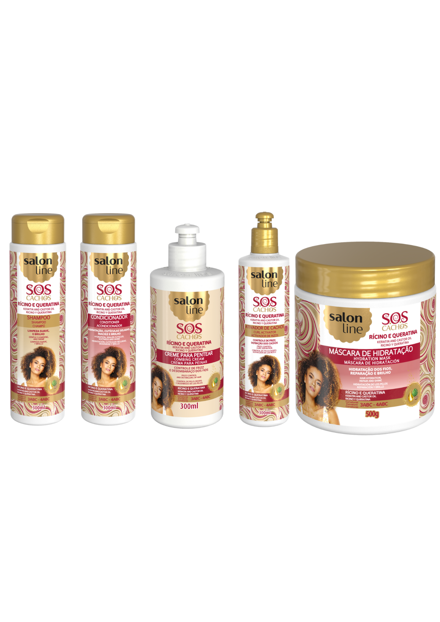 Lockenpflegeprodukte Keratin und Rizinusöl bestehend aus Leave-in-Conditioner, Shampoo-Conditioner, Lockenaktivator und Maske