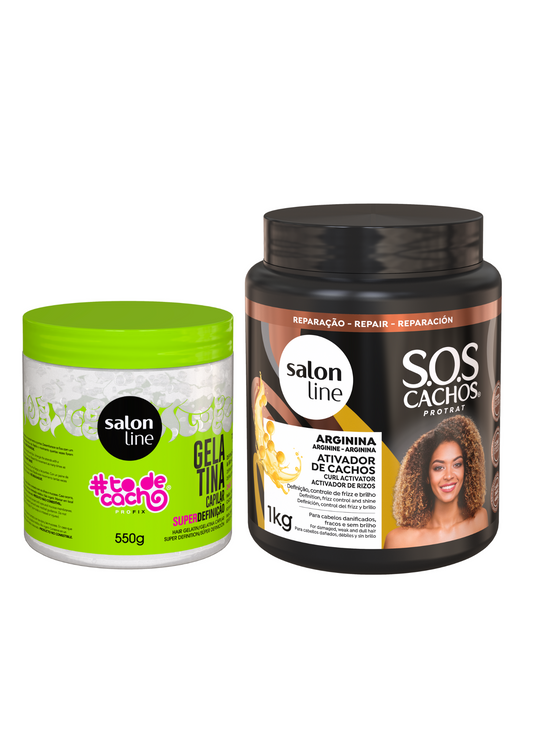 Salon Line Lockenbox für Typ 3/4 – Definition & Feuchtigkeit mit Arginina Curl Activator und Gelatina Hidra-Definition