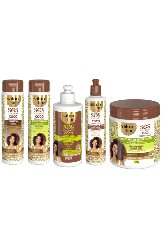 Salon Line SOS Cachos Kokusnuss Shampoo, leave-in-conditioner, haarkur, lockenaktivator und Spulung für lockiges Haar
