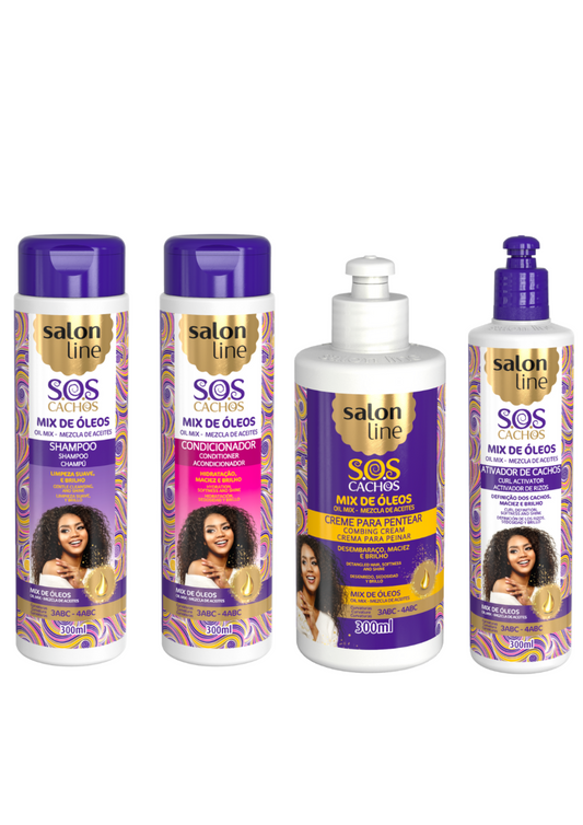 Salon Line Sos Cachos Oil Mix Kit shampoo, spulung, leave in conditioner und spulung fur lockiges haar