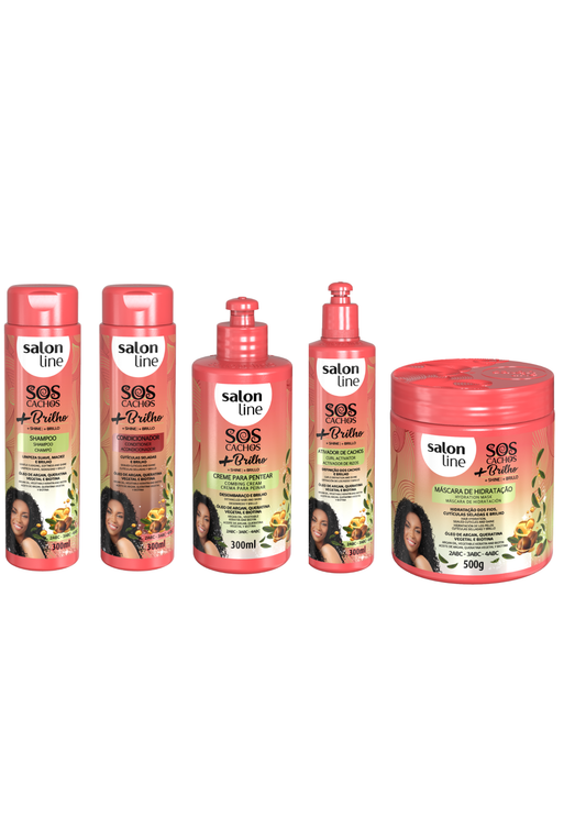SalonLine_+Shine_Kit Lockenpflegeprodukte bestehend aus Leave-in-Conditioner, Shampoo-Conditioner, Lockenaktivator und Maske